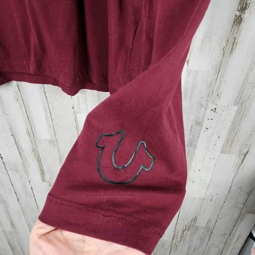 True Religion Long Sleeve Crew Neck Tee Shirt Maroon Size 3XL